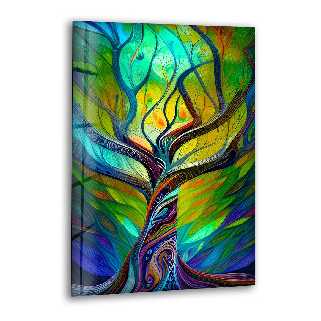 Psychedelic Tree Wall Art – Colorful Abstract Glass Print with Swirling Trunk for Modern and Artistic Interiors - MyPhotoStation
