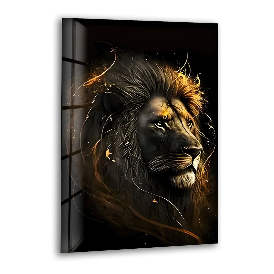 Black Gold Lion Glass Wall Art glass photo prints, glass picture prints
