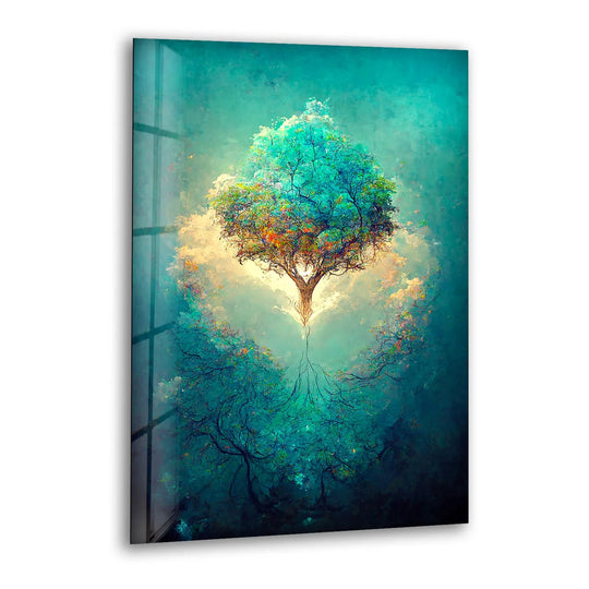 Floating Tree of Life Wall Art – Glowing Roots Fantasy Glass Print - MyPhotoStation