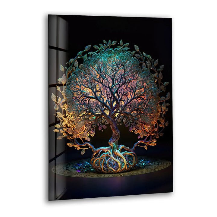 Mystical Tree of Life Wall Art – Colorful Spiritual Glass Print for Sacred and Boho Interiors - MyPhotoStation