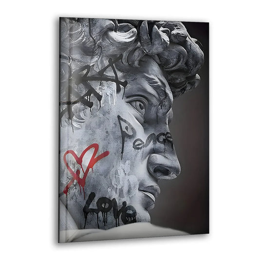 Graffiti artwork on marble design glass art explodes with the sense of movement, a dynamic hanging wall art piece.