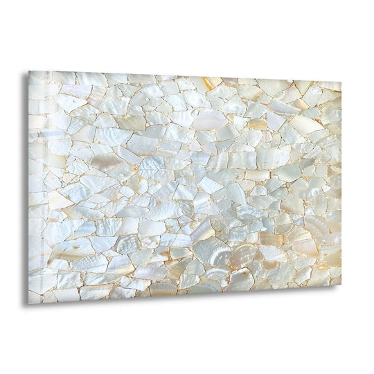Negative space highlights the intricate, broken patterns of this white cracked marble glass wall art prints.