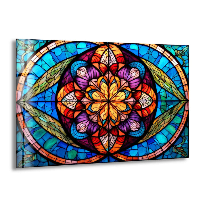 Stained Glass Mandala Wall Art – Colorful Symmetrical Glass Print for Boho, Spiritual, or Artistic Interiors - MyPhotoStation