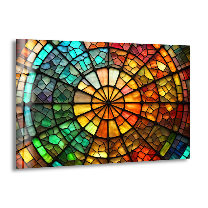 Radiant Wheel Mosaic Stained Glass Wall Art – Colorful Circular Window Decor
