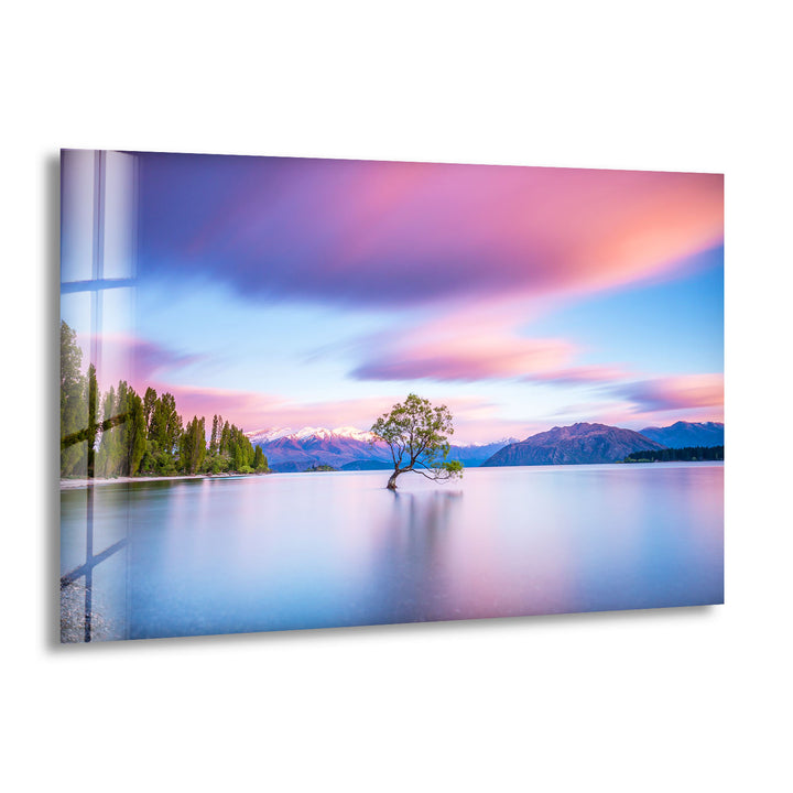 Lake Tree Landscape Wall Art – Serene Nature Scene Glass Print