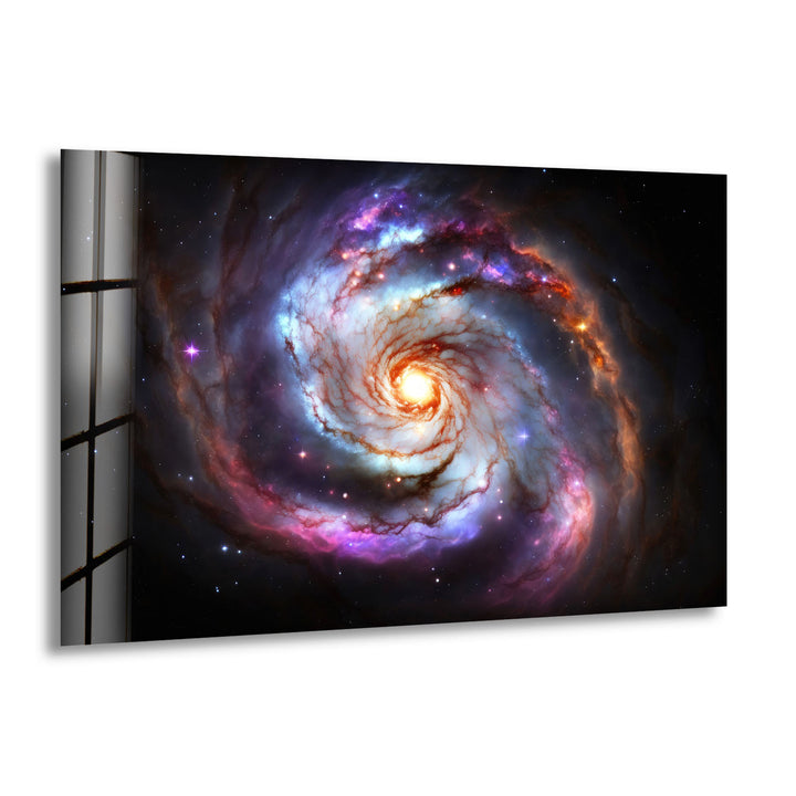 Galaktische Spirale Wandkunst – Lebendiger Weltraumnebel-Glasdruck 
