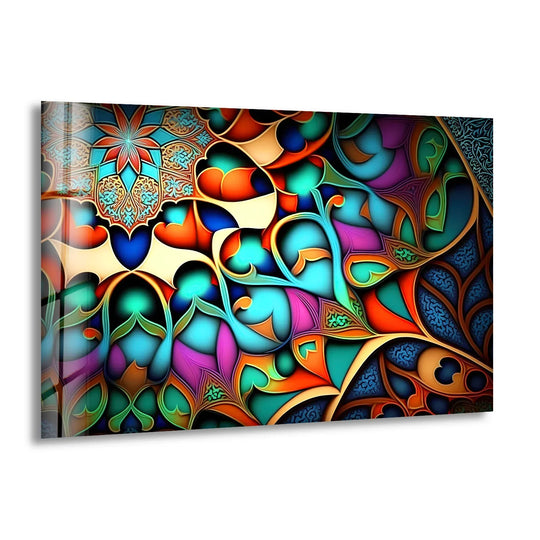Colorful Arabesque Stained Glass Wall Art – Islamic Geometric Floral Decor - MyPhotoStation