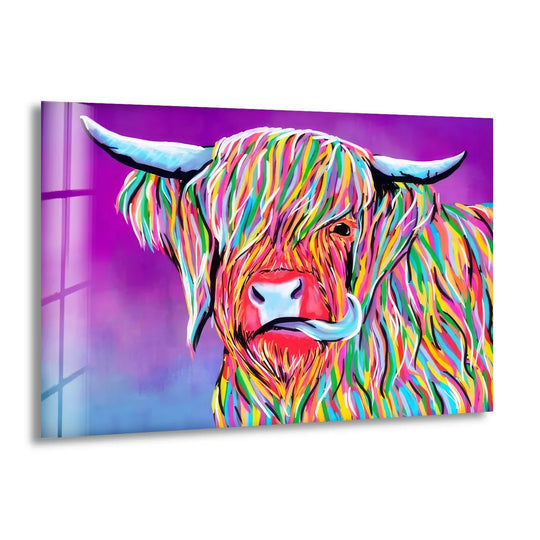 Colorful Highland Cow Wall Art – Modern Pop Animal Glass Print Decor - MyPhotoStation