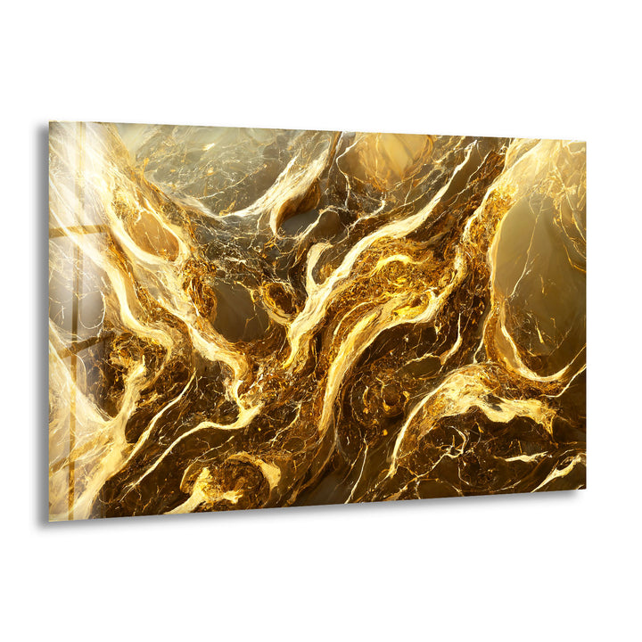 Molten Gold Marble Wall Art – Abstract Luxury Glass Print for Modern Decor