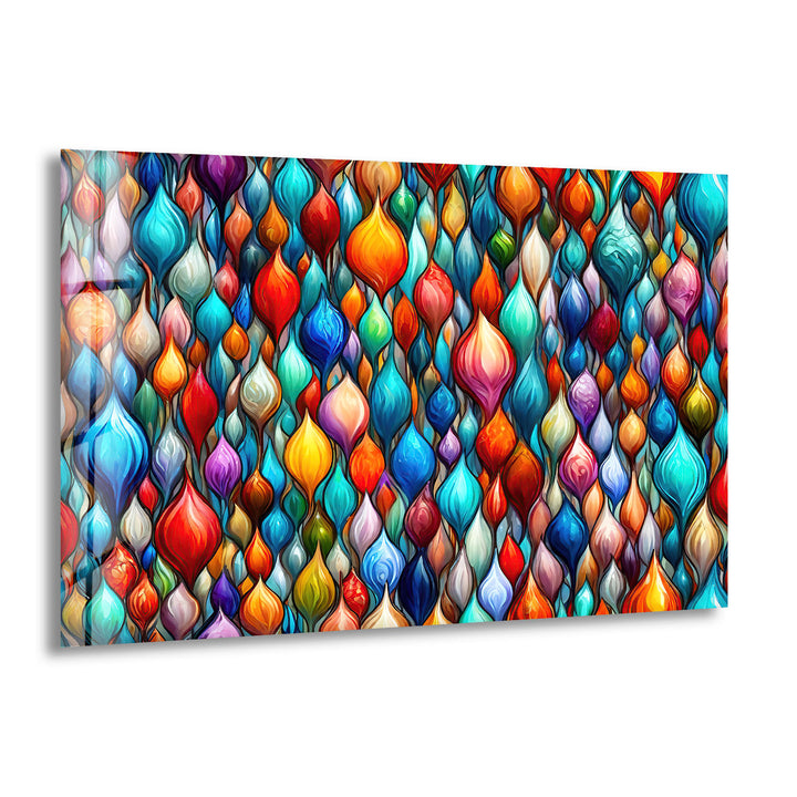 Lebendige abstrakte Glaswandkunst – Buntes Tropfendesign 