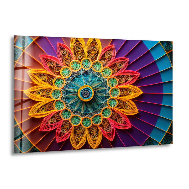 Mandala Glass Wall Art – Vibrant 3D Geometric Paper Design