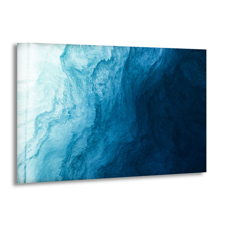 Ocean Blue Abstract Wall Art – Fluid Wave-Inspired Glass Print