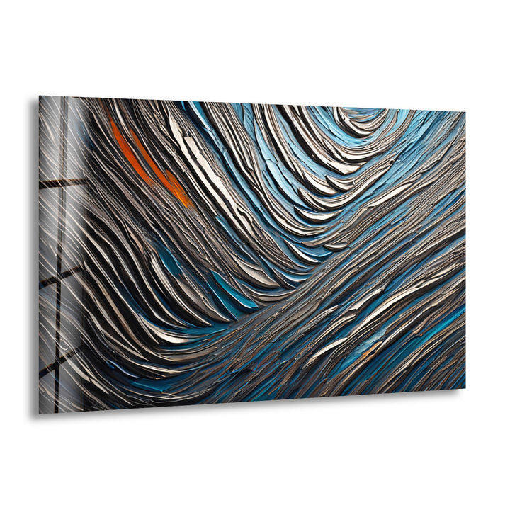 Textured Waves Abstract Glass Wall Art – Blue & Metallic Modern Decor