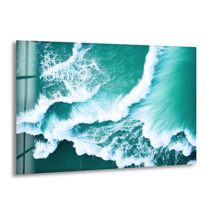 Ocean Wave Aerial Wall Art – Turquoise Sea Glass Print for Modern Decor