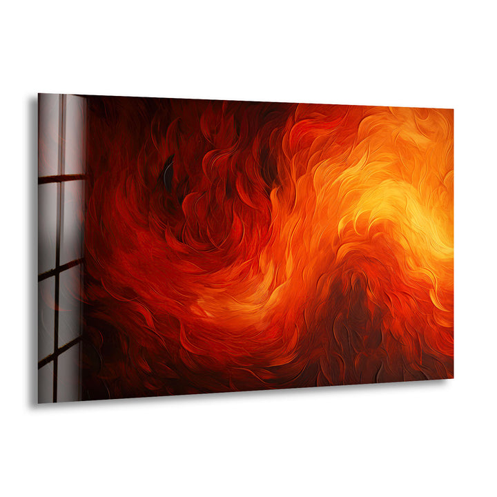 Fiery Abstract Glass Wall Art – Vibrant Red & Orange Flame Energy