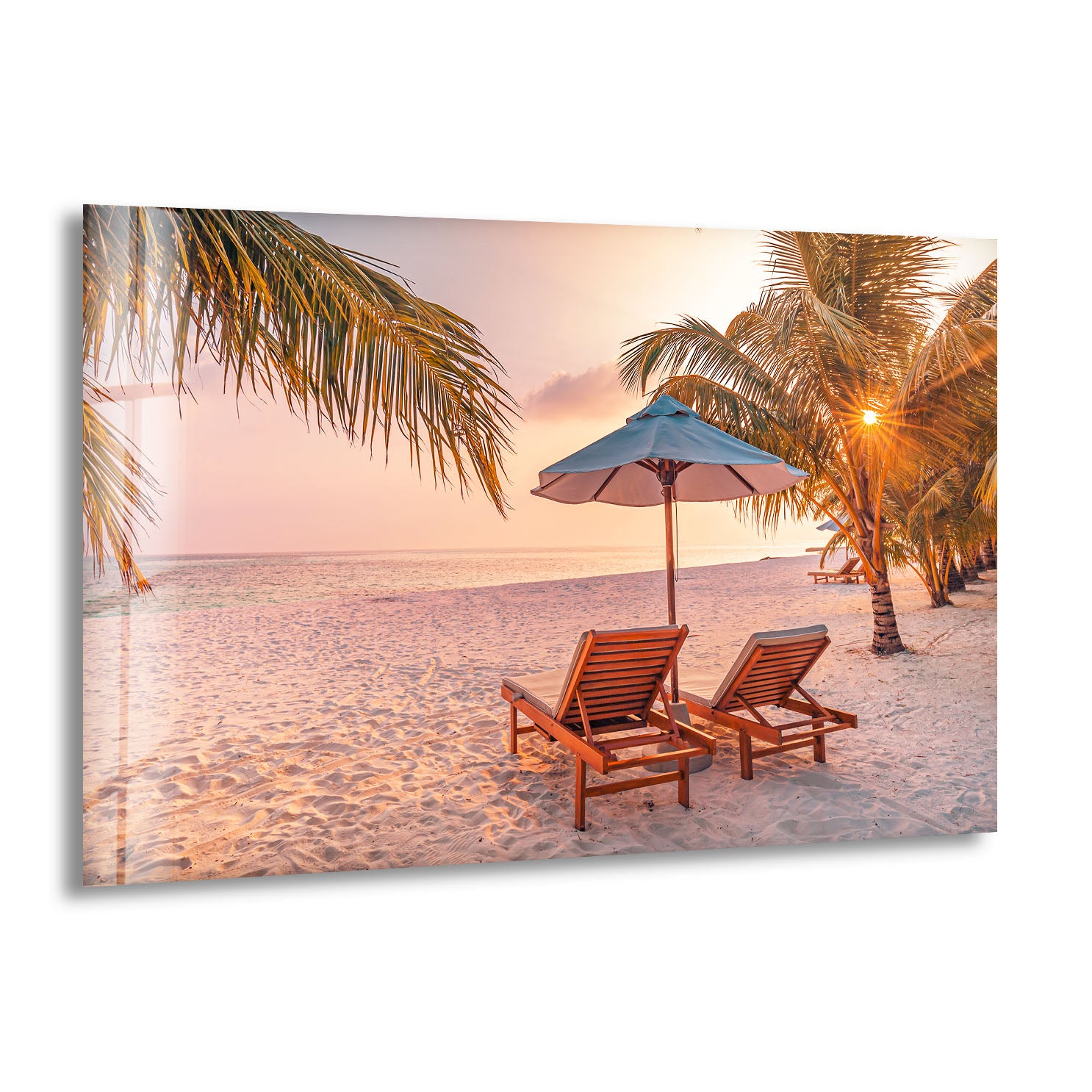 Tropical Beach Sunset Wall Art – Relaxing Seaside Glass Print