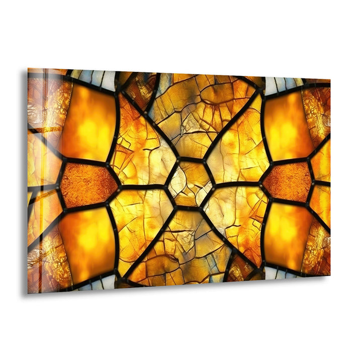 Golden Honeycomb Glass Wall Art – Amber Mosaic Geometric Decor