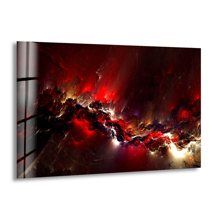 Crimson Nebula Wall Art – Fiery Red Abstract Galaxy Glass Print