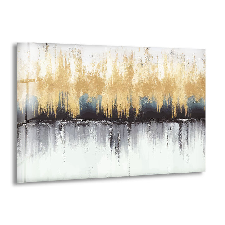 Modern Abstract Forest Wall Art – Neutral Gold Glass Print Decor