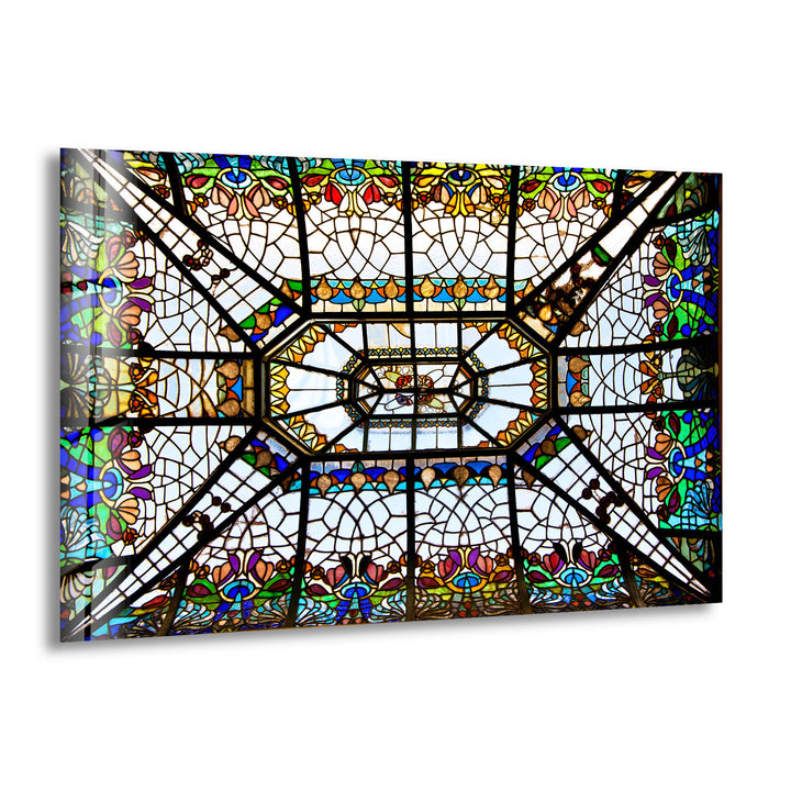 Buntglas-Deckenwandkunst – Elegantes architektonisches Glasdesign 