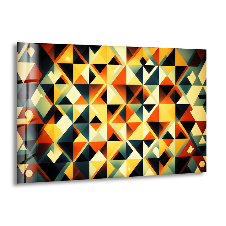 Geometrische Wandkunst aus Bernsteinglas – Auffälliges Retro-Dreiecksmuster-Dekor 