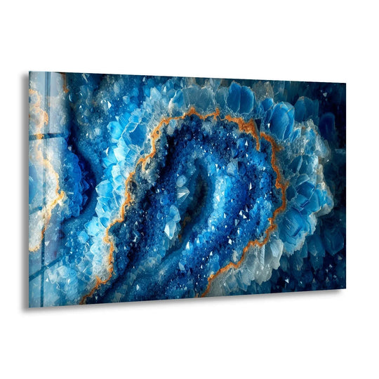 Layered sapphire blue crystals form a mesmerizing abstract swirl in this best glass art.