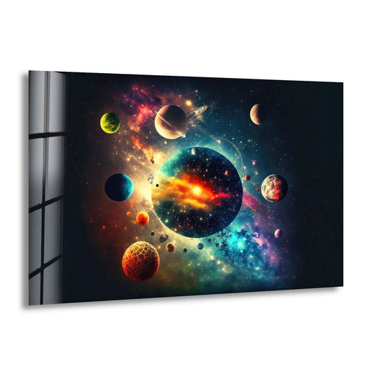Colorful Galaxy Planet Wall Art – Vibrant Outer Space Glass Print for Modern Decor - MyPhotoStation
