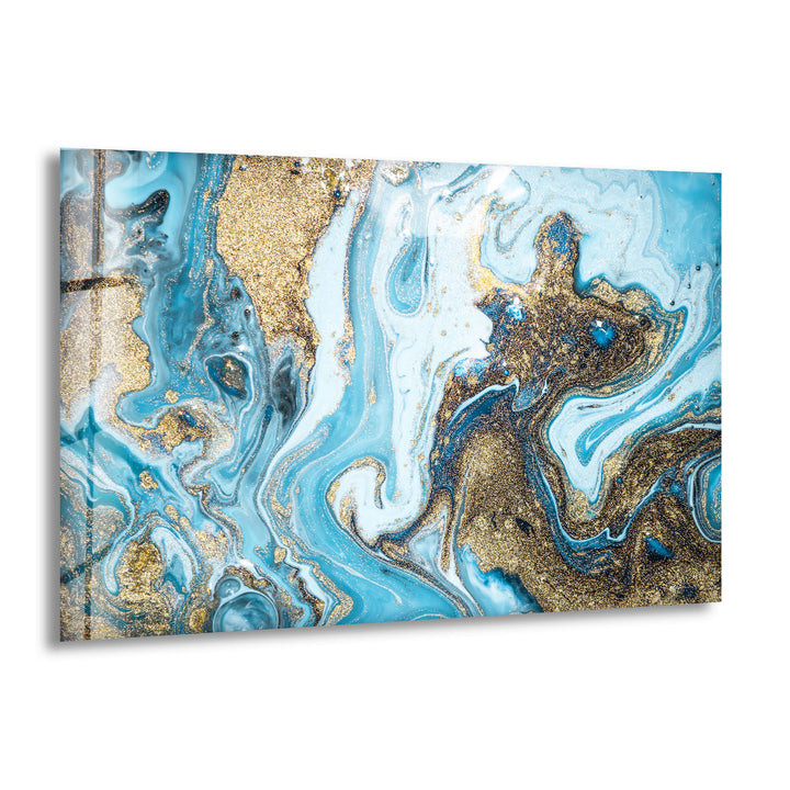 Türkis &amp; Gold Marmor Wandkunst – Abstraktes Glasdruck Dekor 