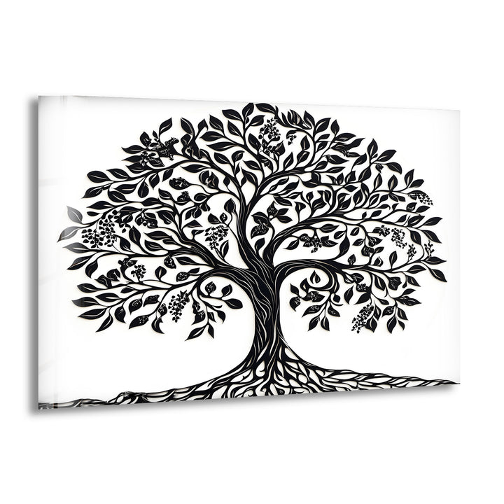 Black and White Tree Glass Wall Art glass art painting, glass art for the Wall
