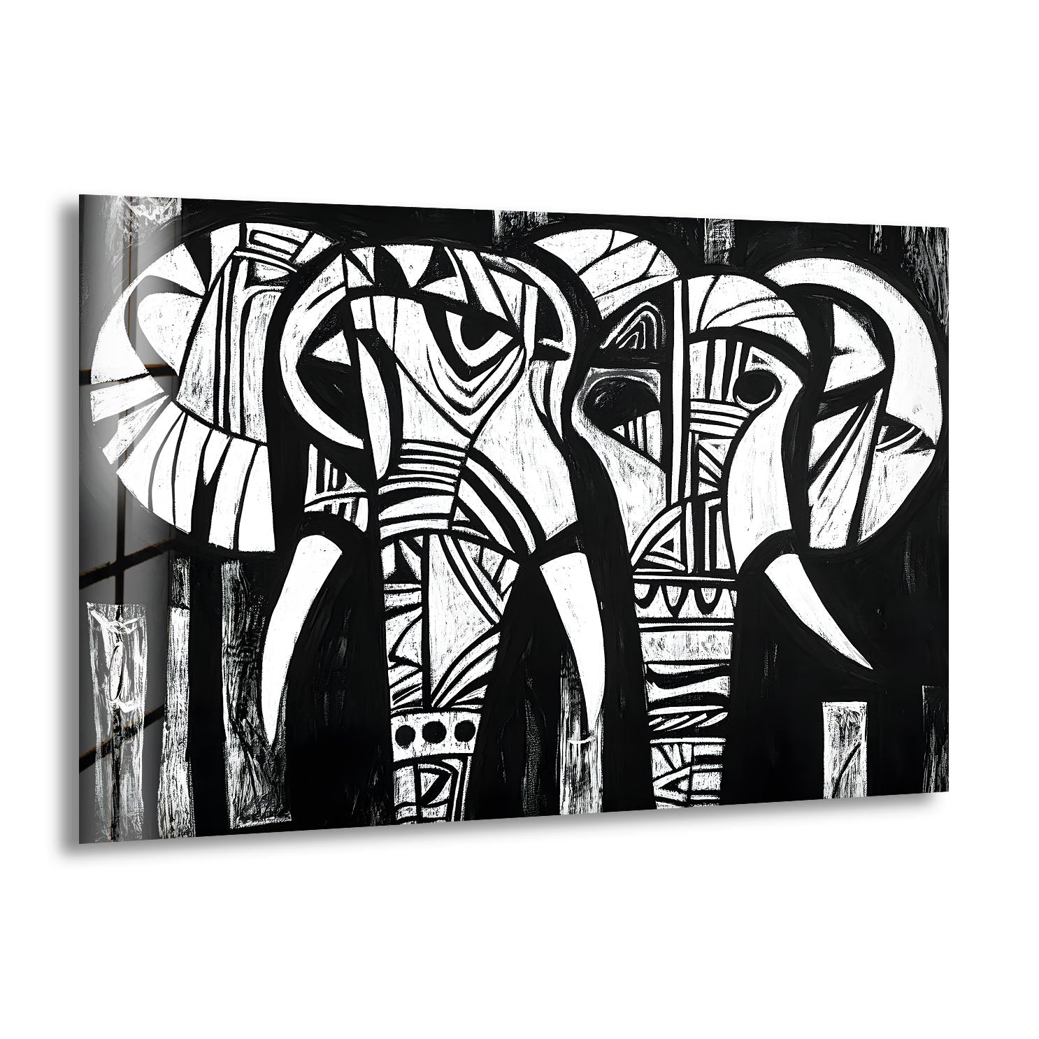 Elephant Black White Art Glass Wall Art print picture on glass, Tempered Glass Wall Art

