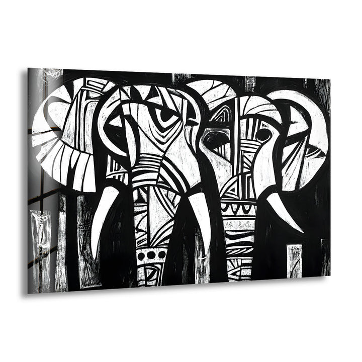 Elephant Black White Art Glass Wall Art print picture on glass, Tempered Glass Wall Art
