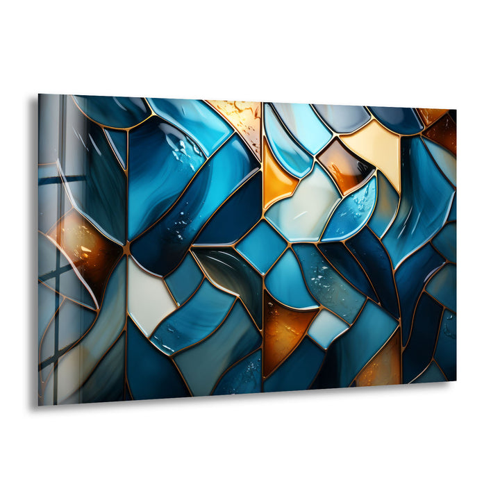 Blue Stained Glass Wall Art – Abstract Mosaic Glass Print Decor
