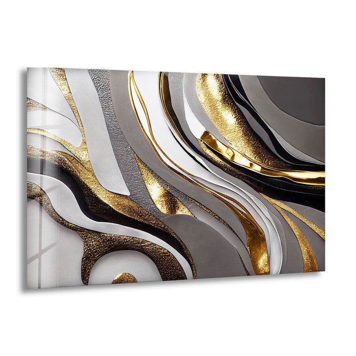 Luxuriöse Wandkunst in Silber und Gold – Abstrakter Glasdruck für Innenräume 