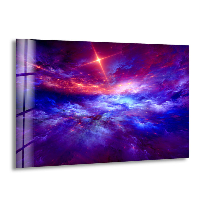 Purple Galaxy Cloud Wall Art – Vibrant Cosmic Sky Glass Print Décor