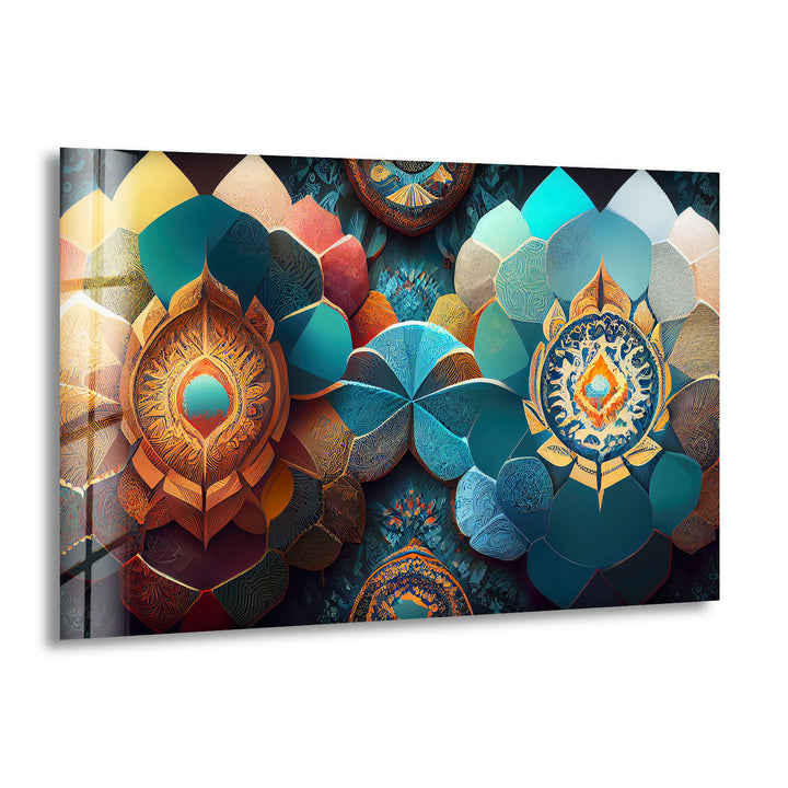 Luxuriöse Mandala-Wandkunst aus Glas – Abstraktes geometrisches Blumendesign
