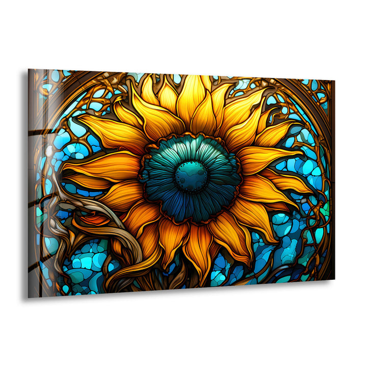 Sonnenblumen-Buntglas-Wandkunst – Lebendiges, florales, von der Natur inspiriertes Dekor 