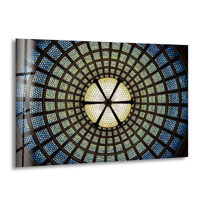 Radiant Dome Buntglas-Wandkunst – Elegantes kreisförmiges Deckendesign 