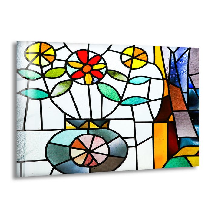 Floral Stained Glass Wall Art – Colorful Flower Vase Mosaic Panel