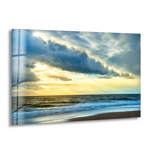 Showcasing impeccable material quality, the stormlight horizon ocean glass wall art decor features crystal-clear glass for viewing the dramatic ocean landscape.