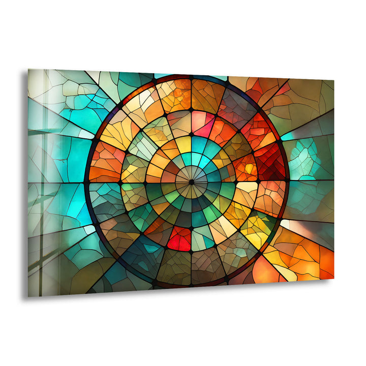 Rustikale Mosaik-Wandkunst aus Buntglas – Erdiges rundes Fensterdesign