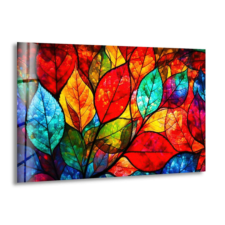 Vibrant Stained Glass Leaf Wall Art – Colorful Botanical Glass Decor - MyPhotoStation