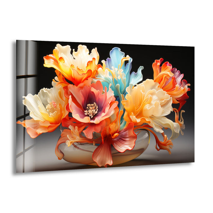 Color Bloom Glaswandkunst – Lebendiger floraler abstrakter Druck 