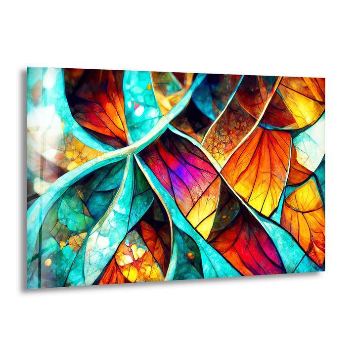 Abstrakte Wanddekoration aus Buntglasblättern – Lebendiges, von der Natur inspiriertes Panel für moderne Innenräume
