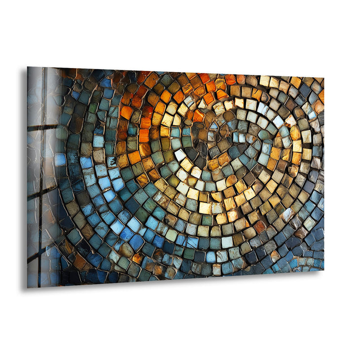 Rustikale Mosaik-Wandkunst – Abstraktes Spiraldesign aus Steinfliesen für moderne Innenräume