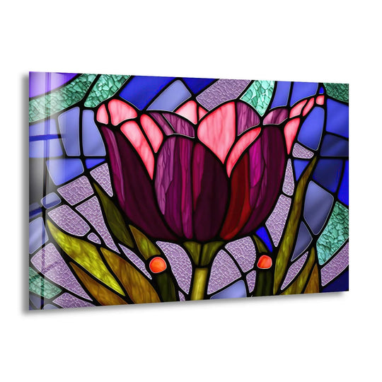 Stained Glass Tulip Wall Art – Vibrant Floral Glass Panel Decor - MyPhotoStation