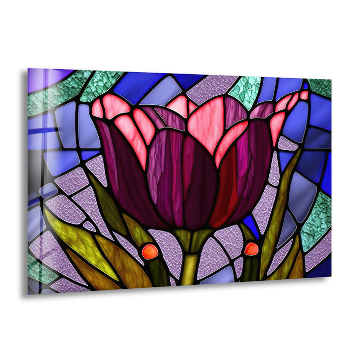 Stained Glass Tulip Wall Art – Vibrant Floral Glass Panel Decor