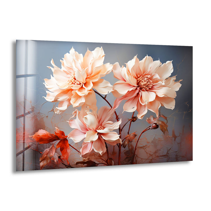 Blush Dahlia Floral Wall Art – Elegante Glasblumen-Wanddekoration