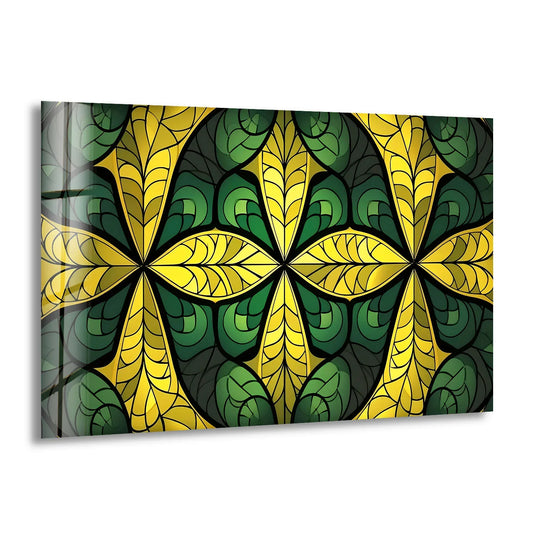 Green & Gold Stained Glass Wall Art – Botanical Geometric Glass Design - MyPhotoStation