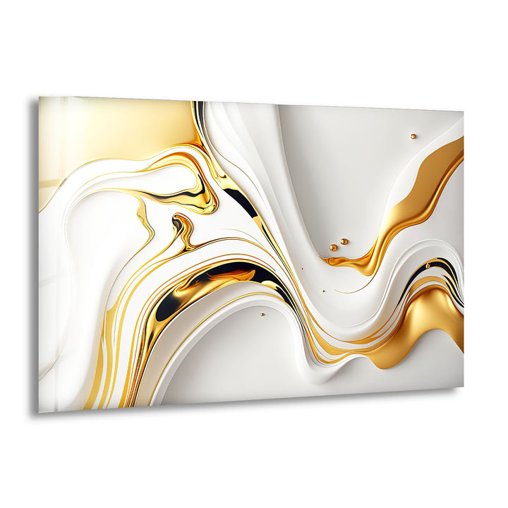 White Gold Fluid Wall Art – Modern Abstract Glass Print for Interior Elegance