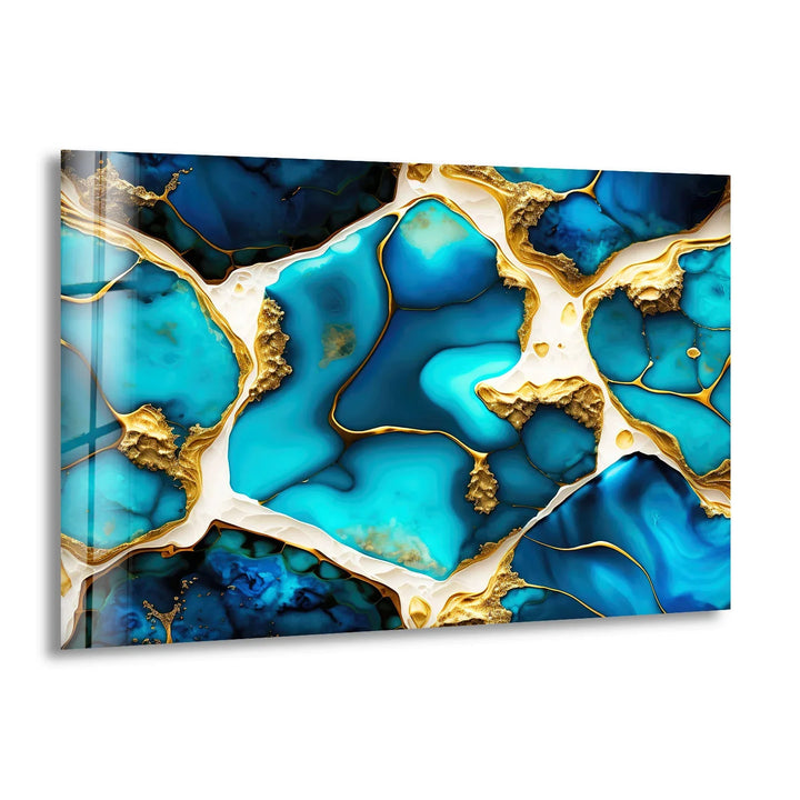 Turquoise Gold Abstract Wall Art – Luxurious Glass Print for Modern Interiors - MyPhotoStation